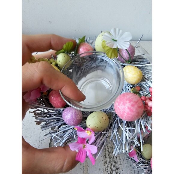 Pier 1 mini egg tea light candle holder wreath white pastel spring decor - Picture 3 of 6